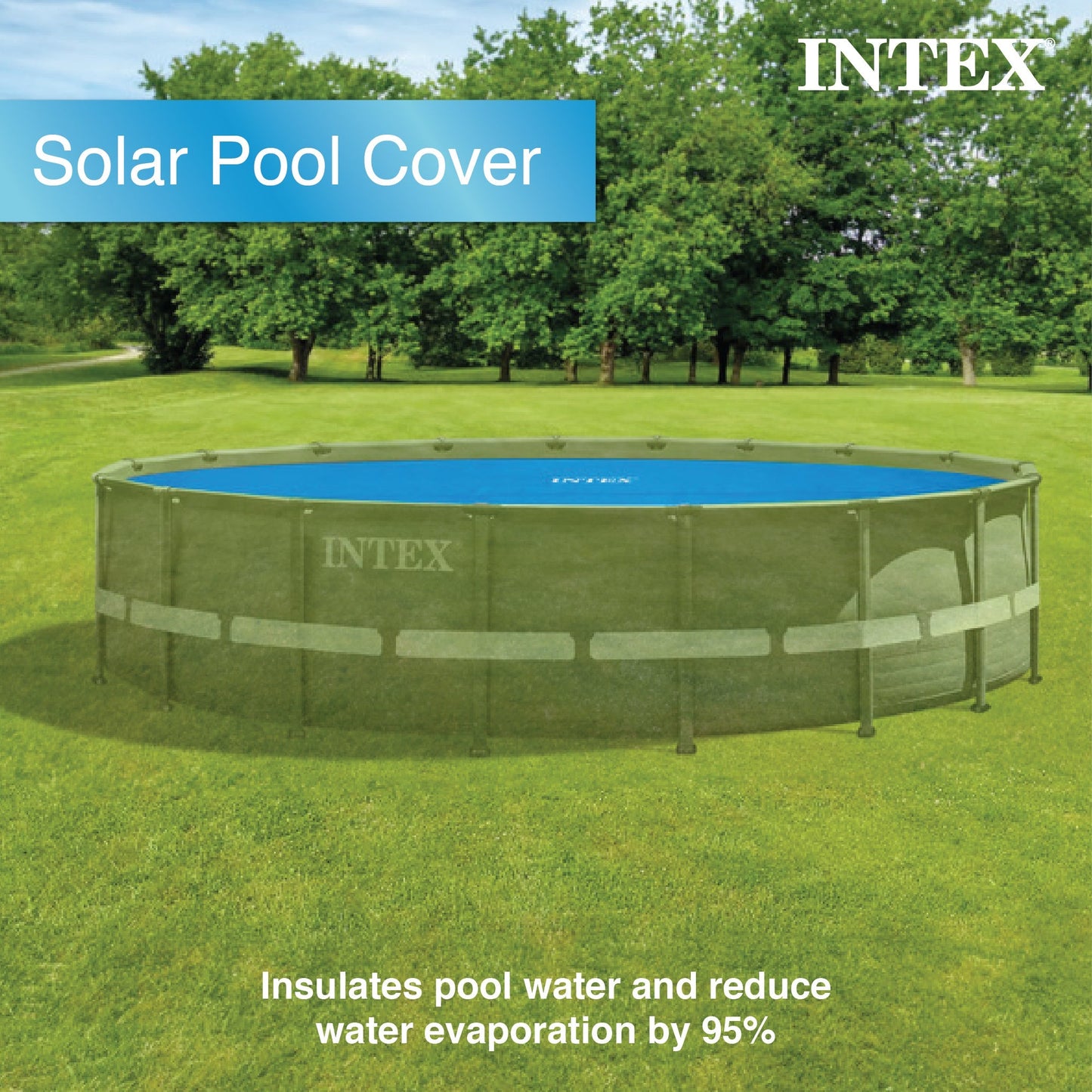 Intex 15 Foot Round Easy Set Vinyl Solar Cover for Swimming Pools, Blue | 29023E