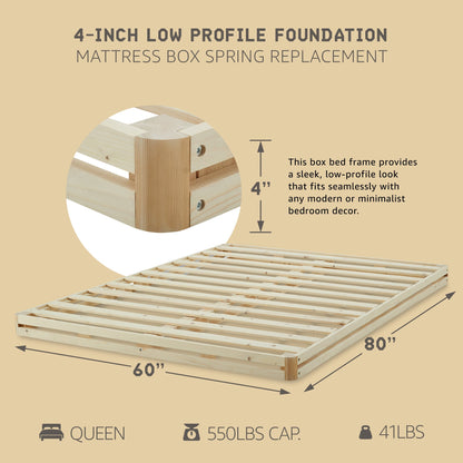 Hercules 4 Inch Low Profile Foundation Mattress Box Spring Replacement, Queen