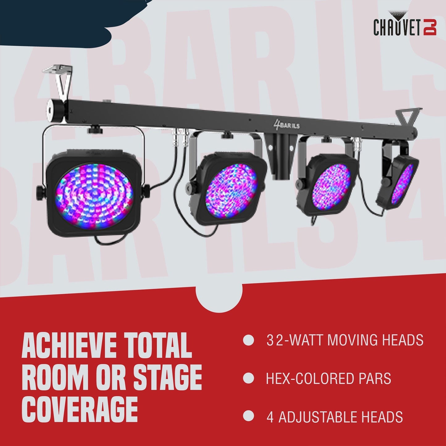 CHAUVET 4 BAR 4BAR DMX LED Stage Wash Light System w/ Case, Foot Switch & Tripod