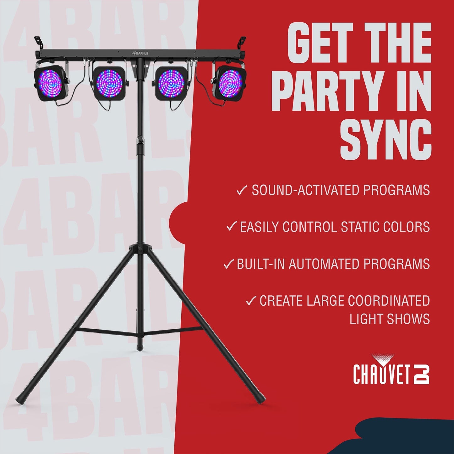 CHAUVET 4 BAR 4BAR DMX LED Stage Wash Light System w/ Case, Foot Switch & Tripod