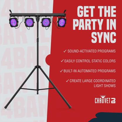CHAUVET 4 BAR 4BAR DMX LED Stage Wash Light System w/ Case, Foot Switch & Tripod