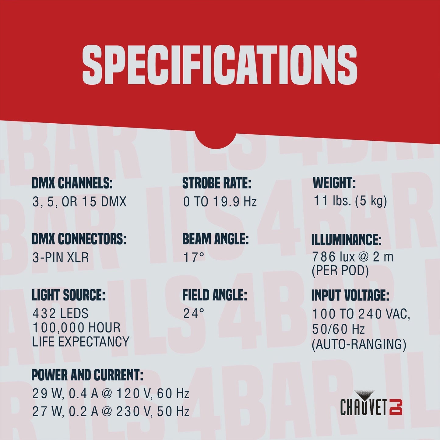 CHAUVET 4 BAR 4BAR DMX LED Stage Wash Light System w/ Case, Foot Switch & Tripod