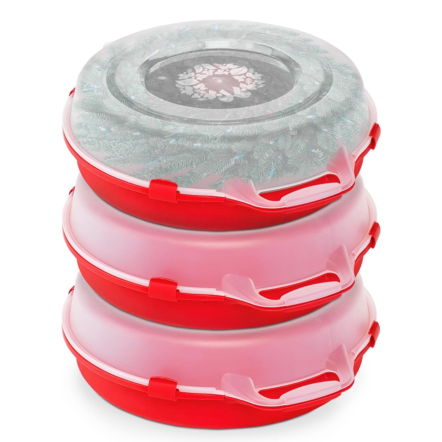 Homz 24 Inch Seasonal Holiday Christmas Plastic Wreath Storage Box, Red Set of 3