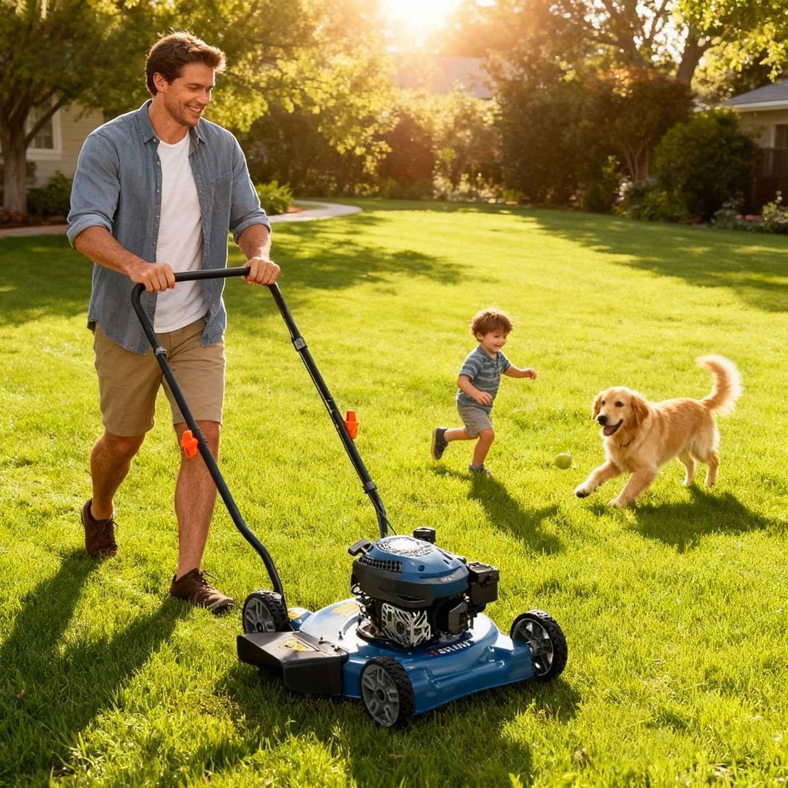 SENIX Gas Lawn mower, 20in Cutting Blade 21in Cutting Deck, 144cc 4-Cycle Engine, Steel Deck with Side Discharge, LSPG-L4