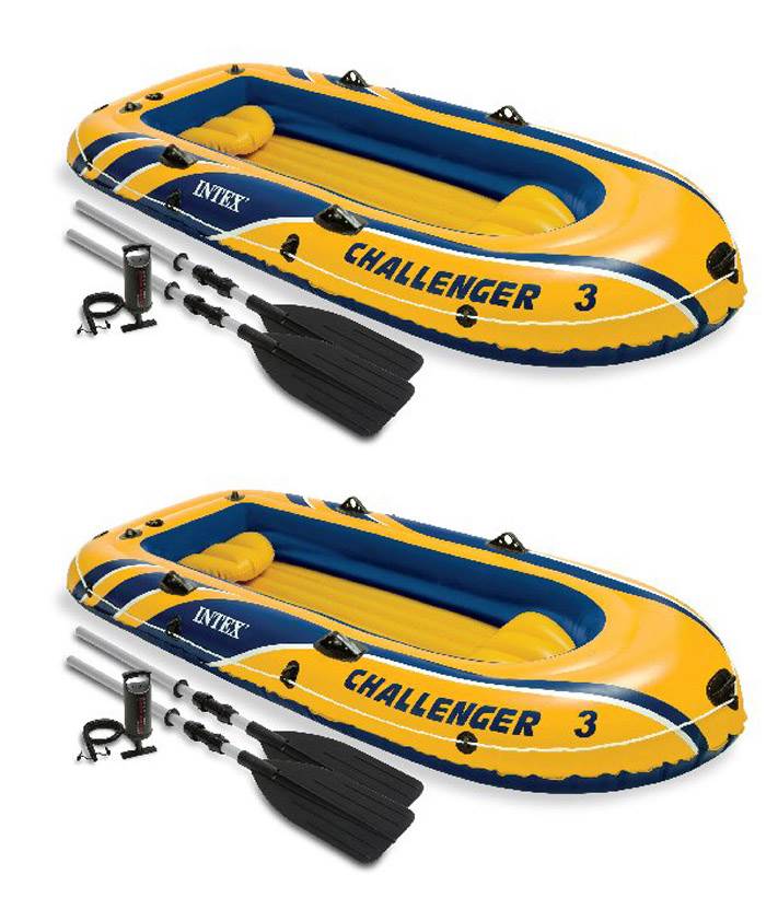 Intex Challenger 3 Inflatable Water Raft Boat Set with Pump and Oars, (2 Pack)