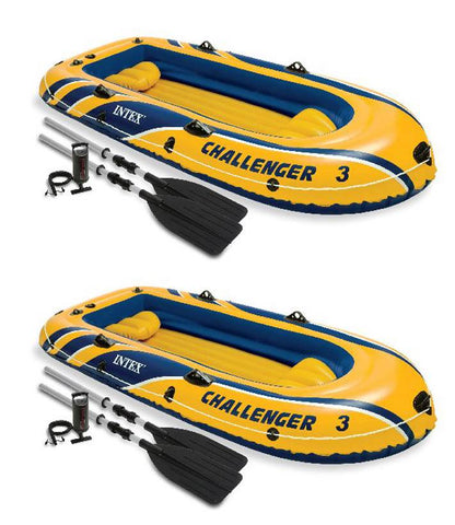 Intex Challenger 3 Inflatable Water Raft Boat Set with Pump and Oars, (2 Pack)