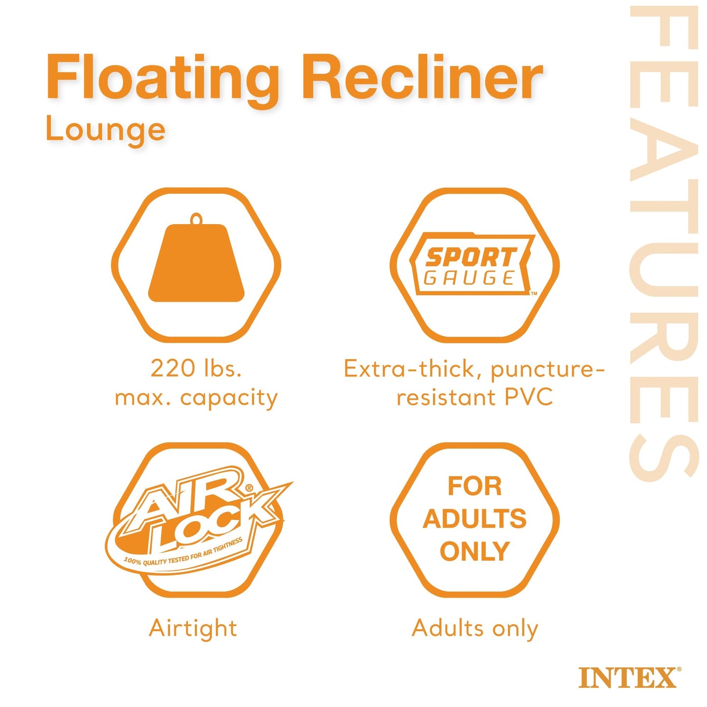 Intex Floating Recliner Inflatable Lake Lounge, Pool Float Chair w/ Cup Holders