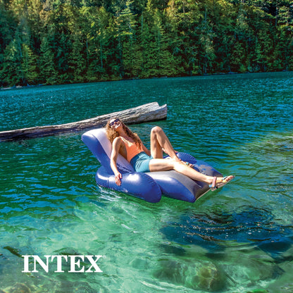 Intex Floating Recliner Inflatable Lake Lounge, Pool Float Chair w/ Cup Holders