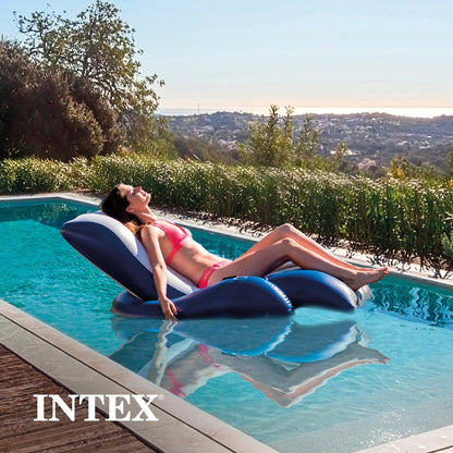 Intex Floating Recliner Inflatable Lake Lounge, Pool Float Chair w/ Cup Holders