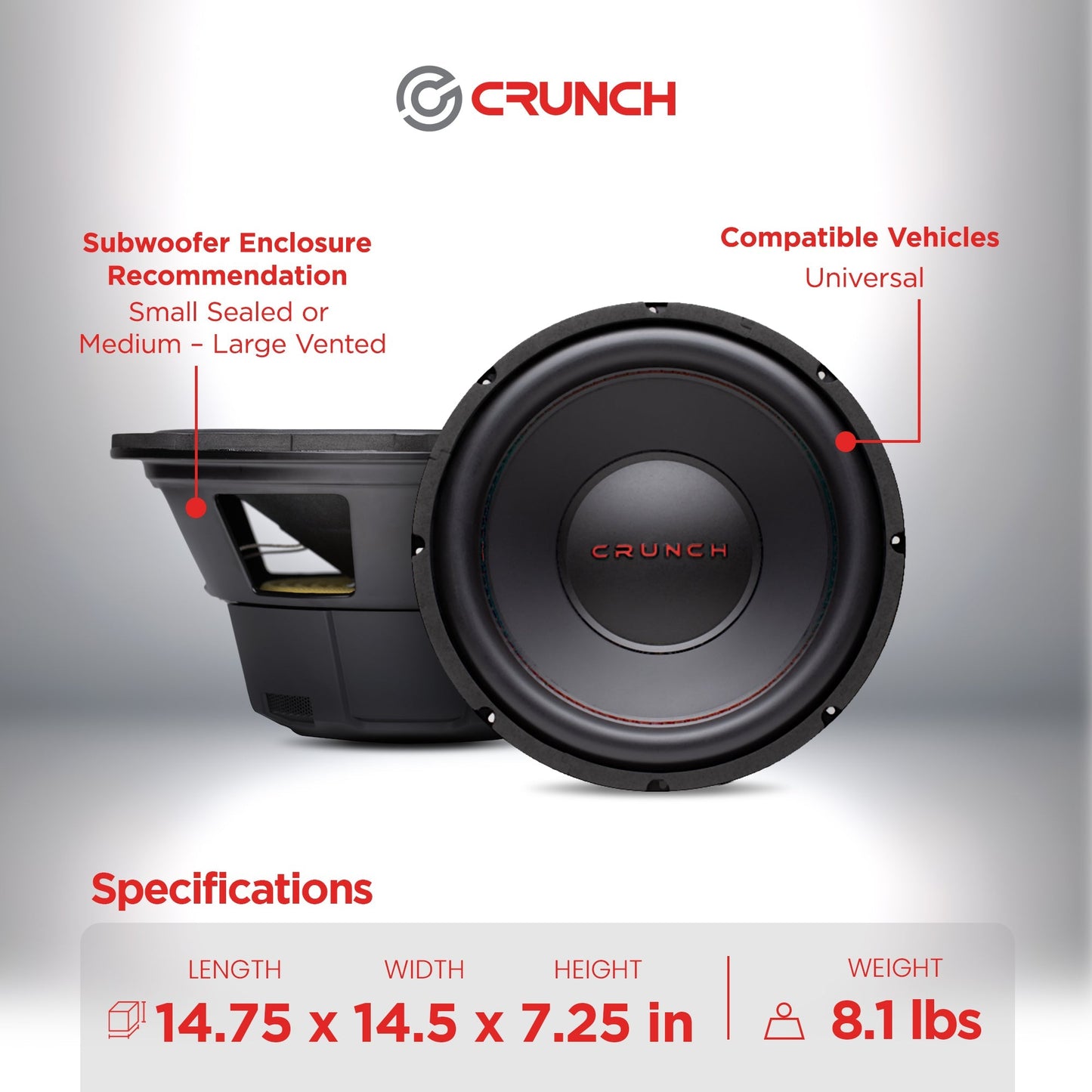 Crunch CRW12D4 12 Inch 800 Watt MAX 4 Ohm Dual Voice Coil Car Subwoofer Speaker - Find Fresh Goods