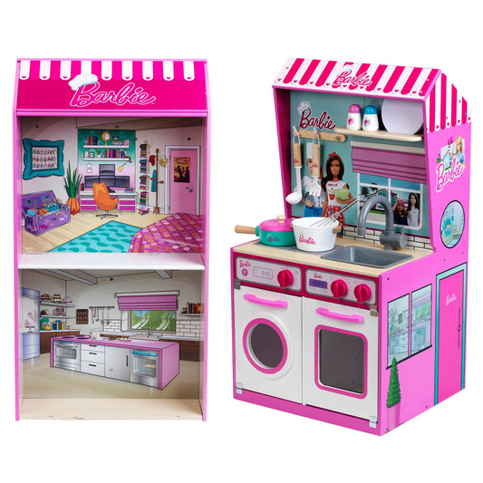 Theo Klein 2 In 1 Barbie Pretend Play Toy Kitchen and Dollhouse for Kids 3 & Up