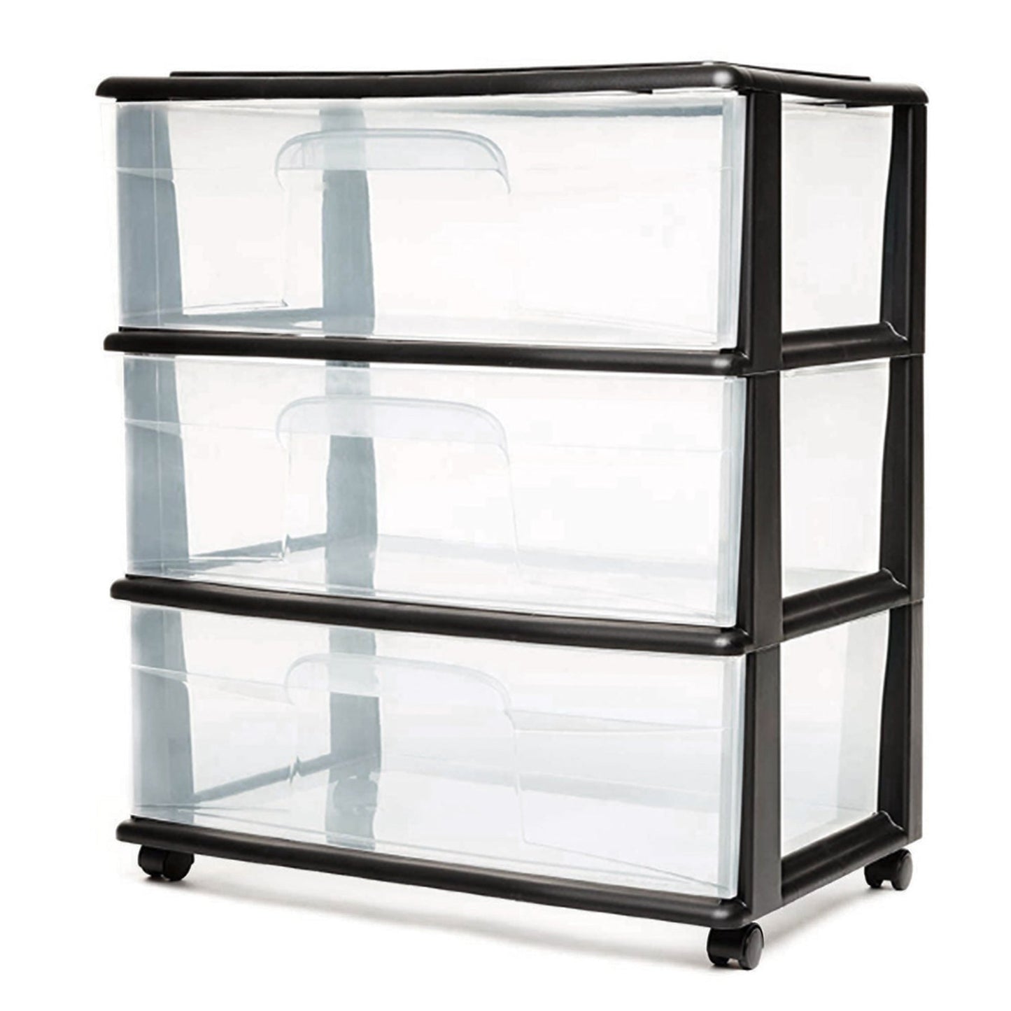 Homz Tall Solid Plastic 3 Drawer Medium Storage Cart with Caster Wheels, Black