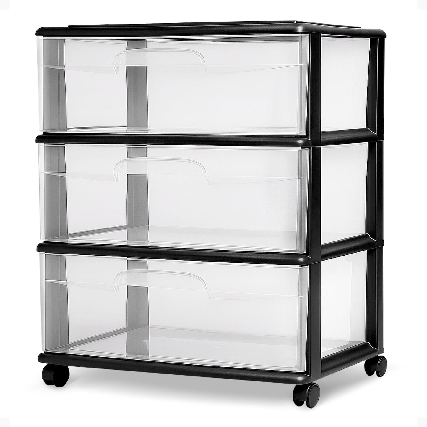 Homz Tall Solid Plastic 3 Drawer Medium Storage Cart with Caster Wheels, Black