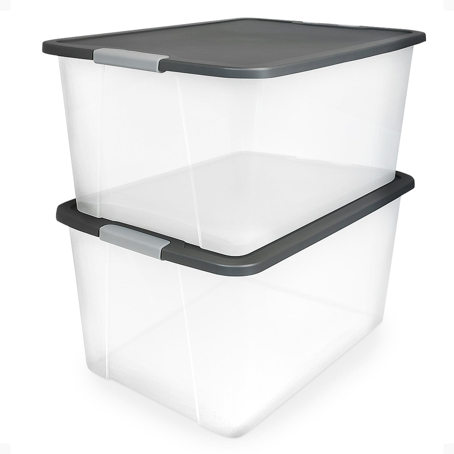 Homz 64Qt Stackable Plastic Storage Bin Container Box w/Latch Lid, Gray (2 Pack)