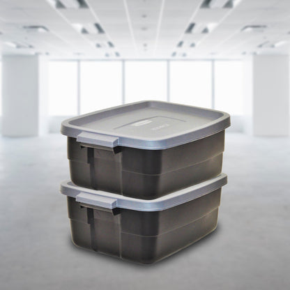 Rubbermaid Roughneck Tote 10 Gallon Storage Container, Black/Cool Gray (6 Pack)
