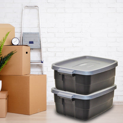 Rubbermaid Roughneck Tote 10 Gallon Storage Container, Black/Cool Gray (6 Pack)