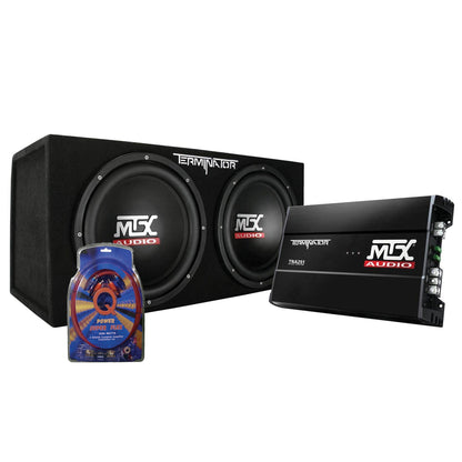 MTX 12" Dual Loaded Car Subwoofer w/ Sub Box, Amplifier, & QPower Wiring Amp Kit - Find Fresh Goods