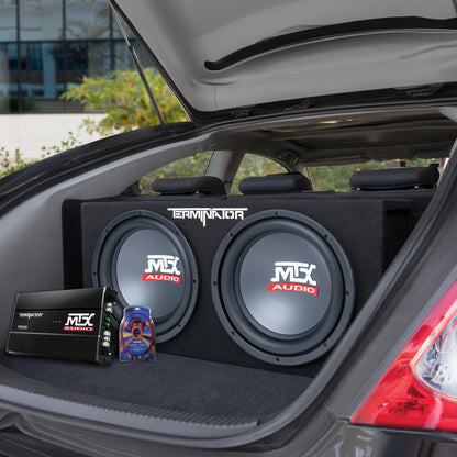 MTX 12" Dual Loaded Car Subwoofer w/ Sub Box, Amplifier, & QPower Wiring Amp Kit - Find Fresh Goods