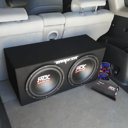 MTX 12" Dual Loaded Car Subwoofer w/ Sub Box, Amplifier, & QPower Wiring Amp Kit - Find Fresh Goods