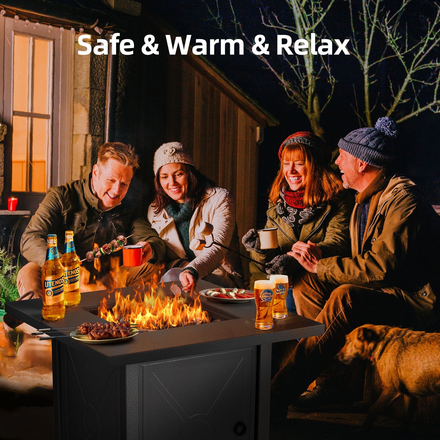 LHRIVER 28" Outdoor Propane Fire Pit Table, 40000 BTU  Steel Gas Fire Pit with Removable Lid, Lava Rocks & Rain Cover