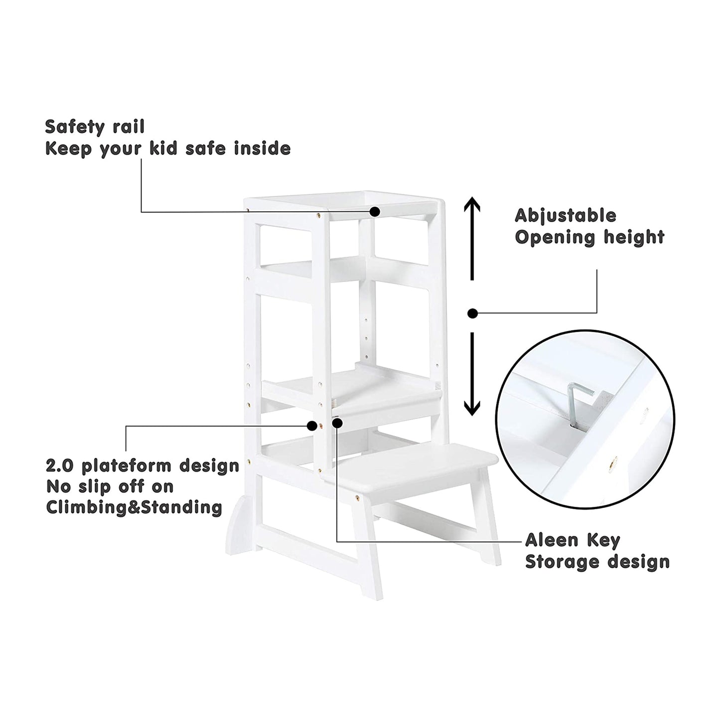 SDADI LT05W Mother's Helper Adjustable Height Kids Kitchen Step Stool, White