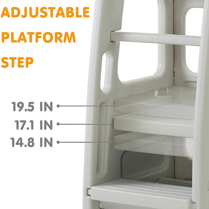 SDADI Kids Durable Plastic Step Stool with 3 Adjustable Heights, Light Gray