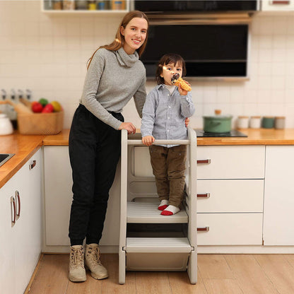 SDADI Kids Durable Plastic Step Stool with 3 Adjustable Heights, Light Gray