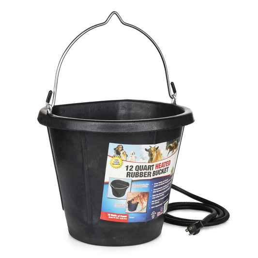 Farm Innovators FB-80R Rubber 3 Gallon Flat Back Heated Bucket, 70 Watt, Black