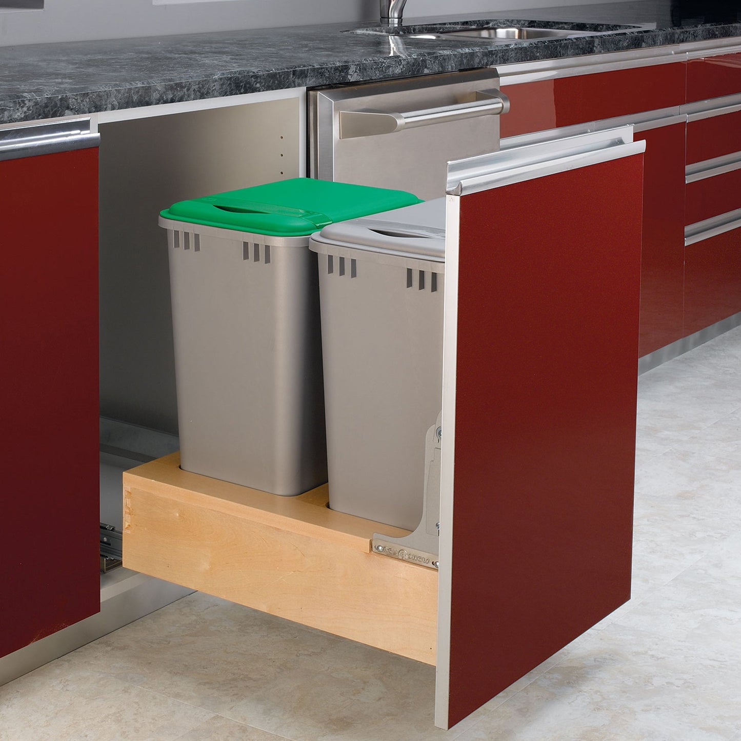 Rev-A-Shelf Double Pullout Bottom Mount Trash Cans 50 qt., Gray, 4WCBM-2150DM-2