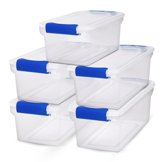 Homz 7.5 Quart Secure Latching Clear Plastic Stackable Storage Container, 5 Pack