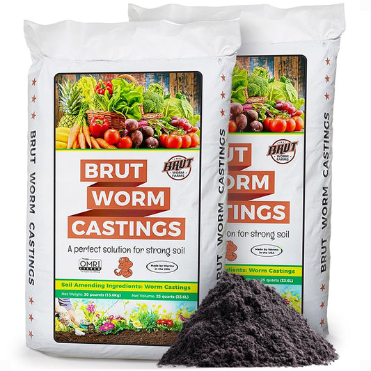 Brut Worm Farms Organic Worm Castings Soil Builder Set, 30 Pound Bag (2 Pack)