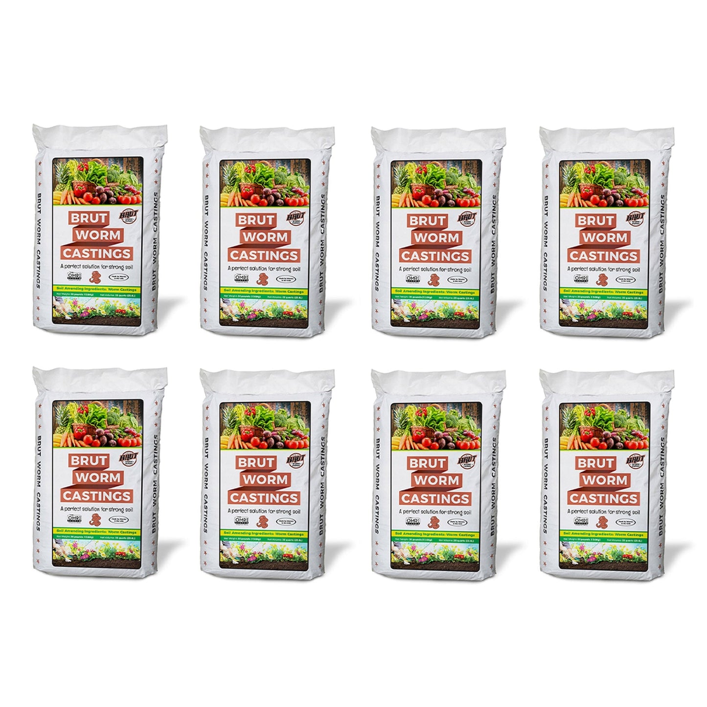 Brut Worm Farms Organic Worm Castings Soil Builder, 30 Pound Bag (8 Pack)