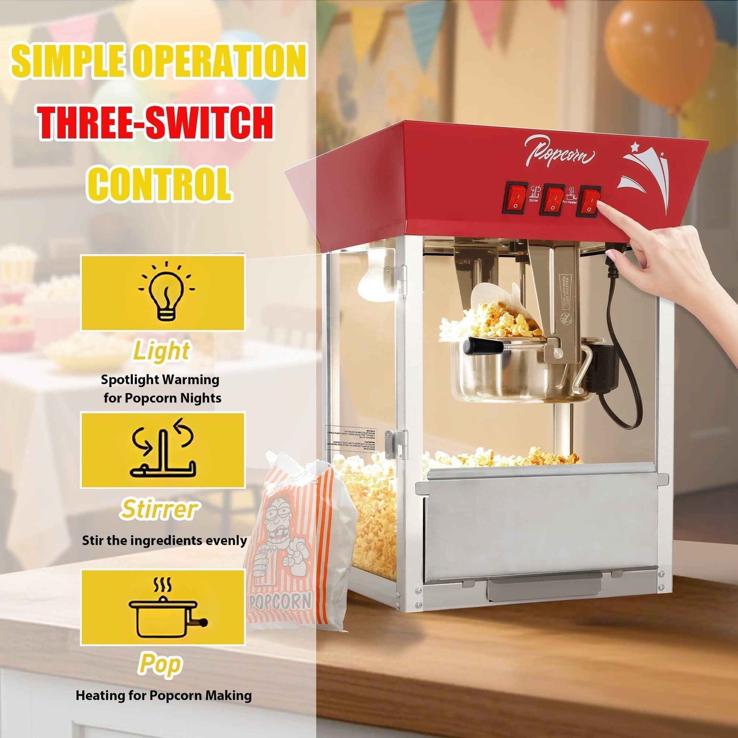 Commercial Popcorn Maker Machine, Enyopro 12oz Kettle Stainless Steel Popcorn Machine with Tempered Glass, Warming Deck, 850W Countertop Popcorn Popper for Movie Theatre, Parties