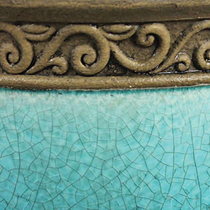 Southern Patio Cadiz 8" Crackled Ceramic Planter Pot w/Saucer, Teal (2 Pack)