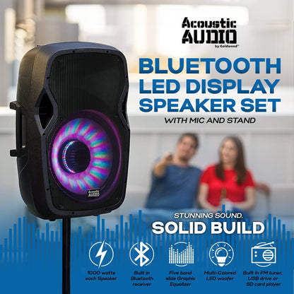 Acoustic Audio by Goldwood AA15LBS 15 Inch 1000W Bluetooth LED Speaker System