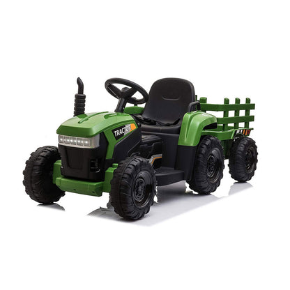 TOBBI 12 Volt Battery Operated Toy Tractor with Pull Behind Trailer, Dark Green