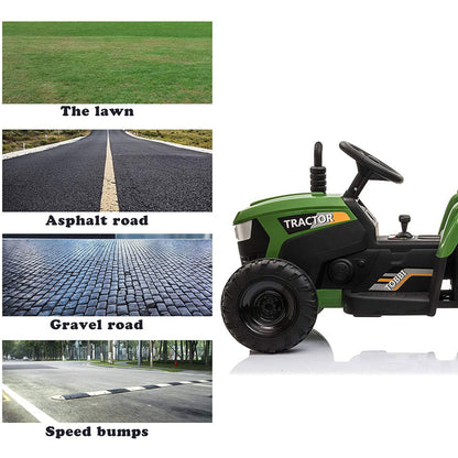 TOBBI 12 Volt Battery Operated Toy Tractor with Pull Behind Trailer, Dark Green