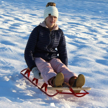 Flexible Flyer Metal Runner Steel/Wood 60" Long Snow Slider Sled for Kids, Red