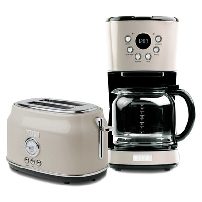 Haden 12 Cup Coffee Maker & Dorset 2 Slice Wide Slot Toaster, Putty & Chrome