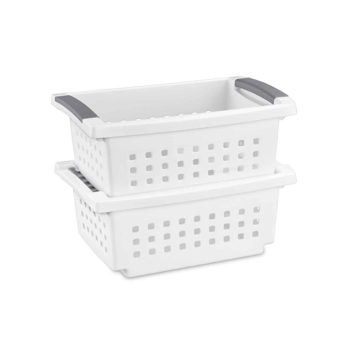 Sterilite 16608008 Small Stacking Basket with Titanium Accents, White (16 Pack)
