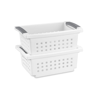 Sterilite 16608008 Small Stacking Basket with Titanium Accents, White (16 Pack)