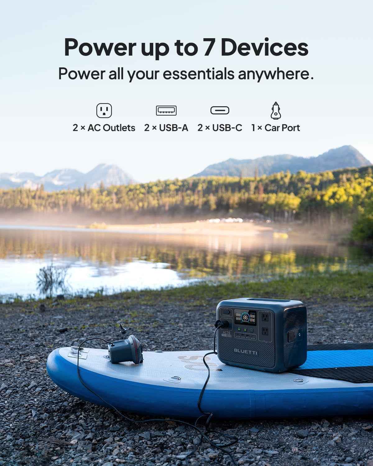 BLUETTI AC70 Portable Solar Generator, 768Wh LiFePO4 Power Station,80% Charge in 45 Mins, 1000W Rated Power (2000W Lifting Power) for Camping, Hiking, Home Backup