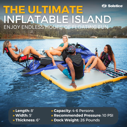 Solstice 8 x 5 ft Inflatable Floating Dock Rafting Platform w/Pump & Bag, Multi