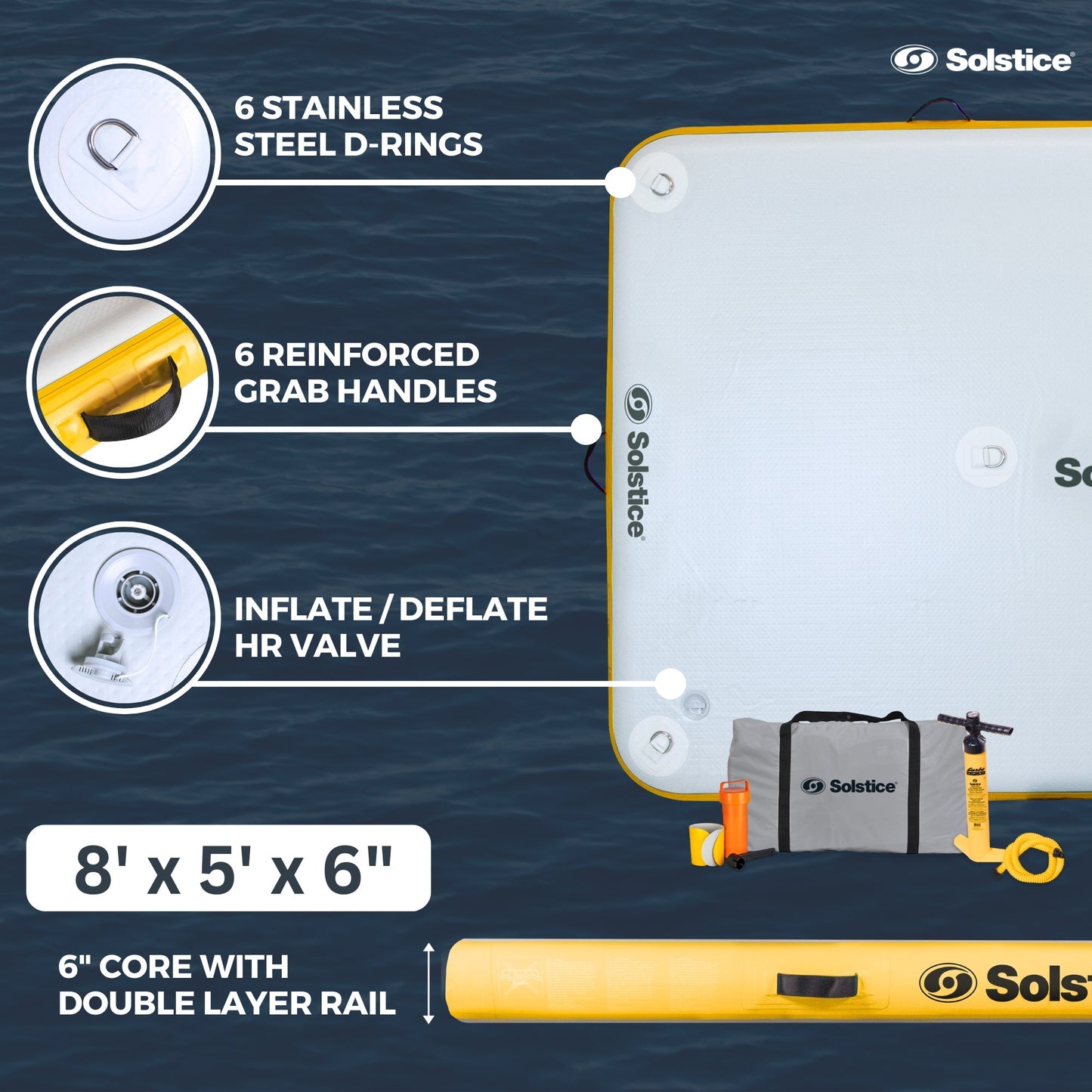 Solstice 8 x 5 ft Inflatable Floating Dock Rafting Platform w/Pump & Bag, Multi