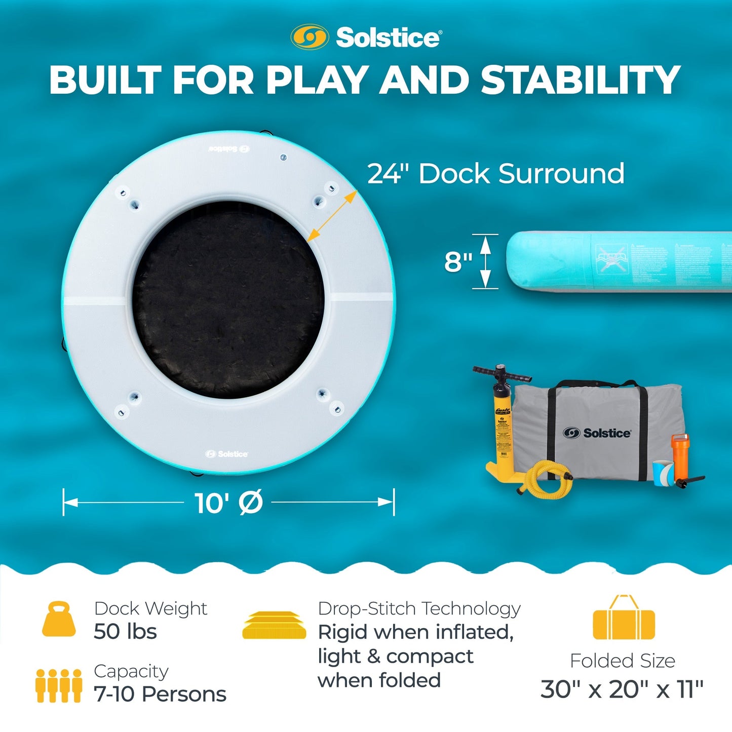 Solstice 10' Inflatable 7-10 Person Circular Mesh Dock Floating Island Platform