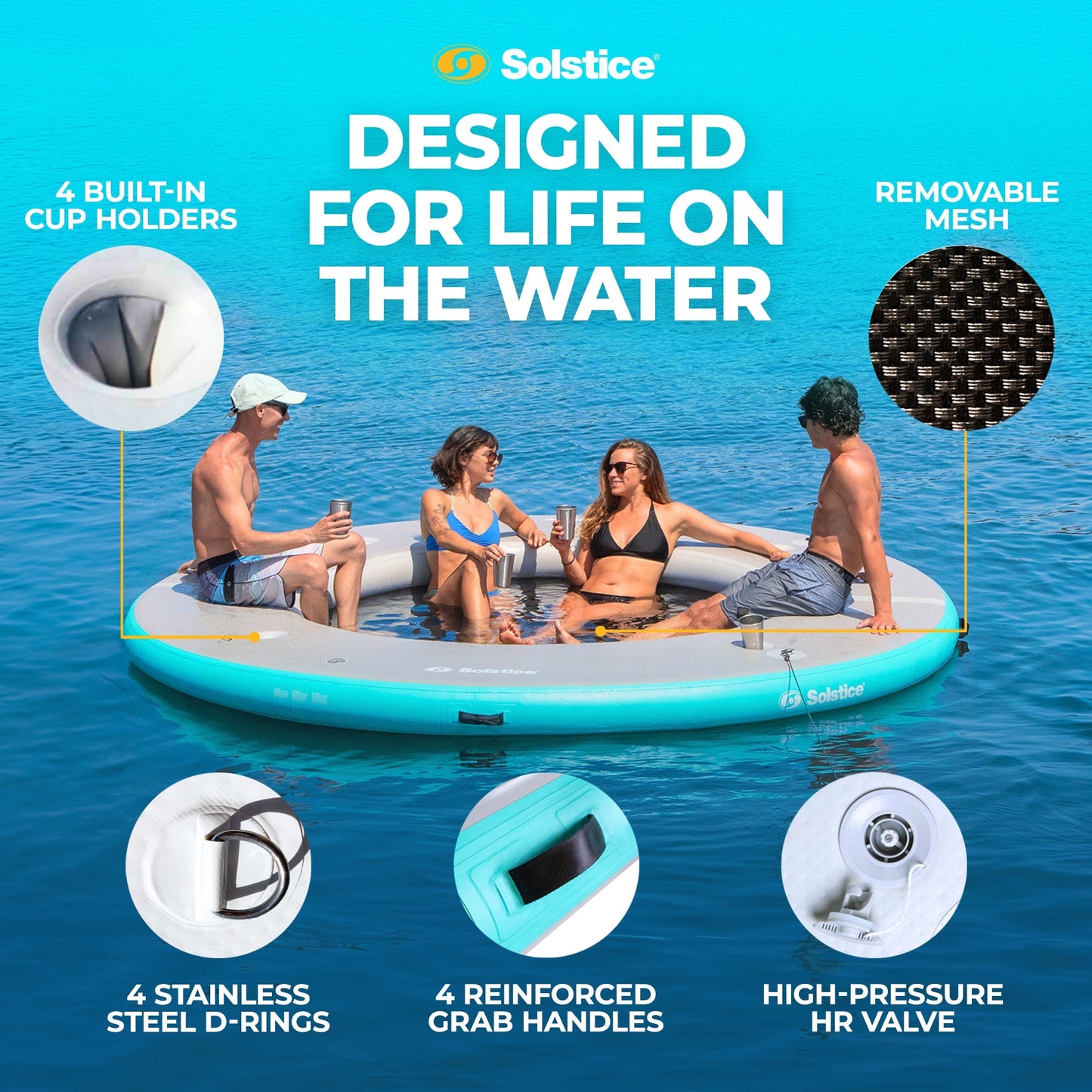 Solstice 10' Inflatable 7-10 Person Circular Mesh Dock Floating Island Platform