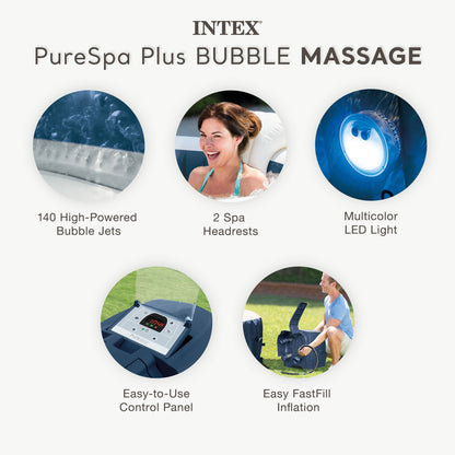Intex 28429EP PureSpa Plus 4 Person Inflatable Hot Tub Bubble Jet Spa, 77" x 28"