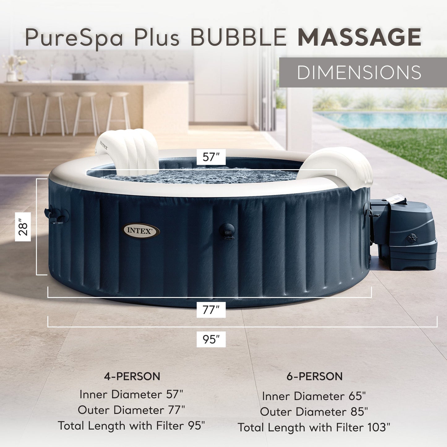 Intex 28429EP PureSpa Plus 4 Person Inflatable Hot Tub Bubble Jet Spa, 77" x 28"