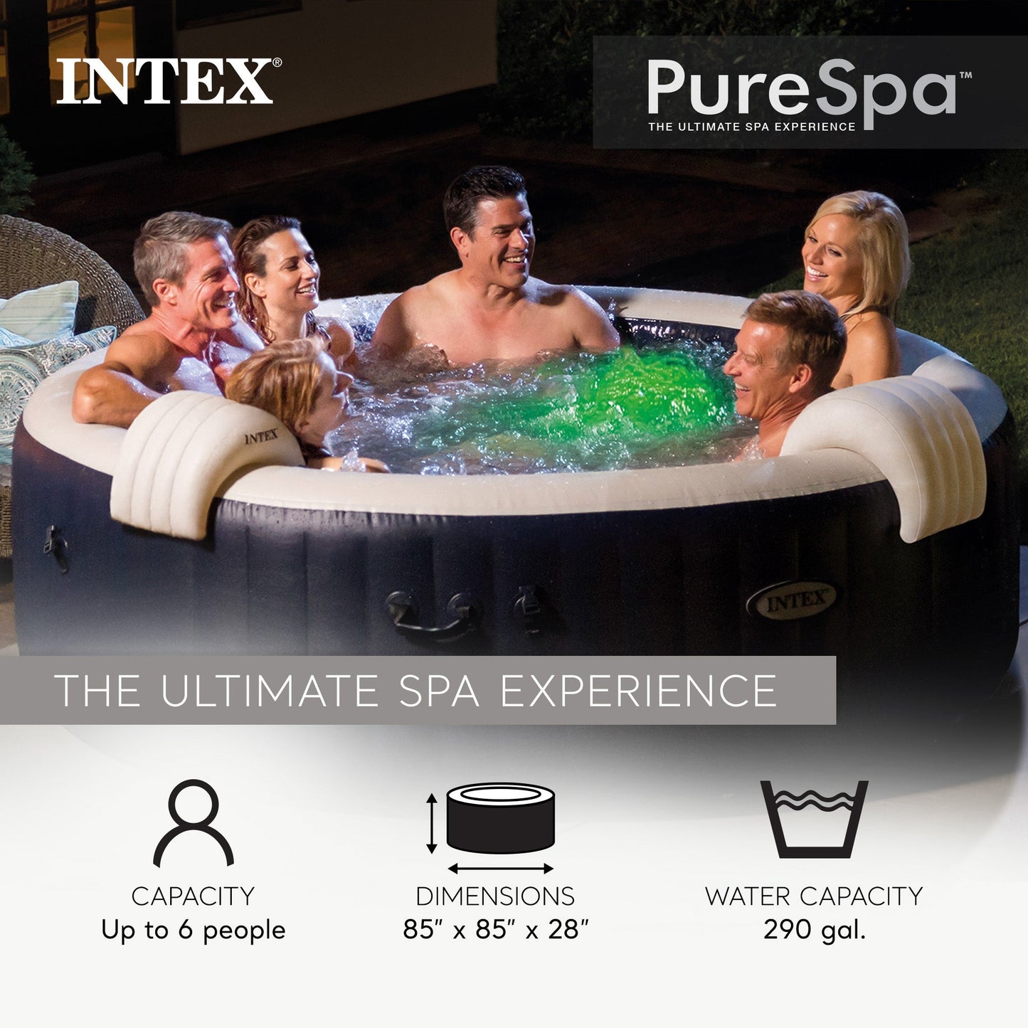 Intex PureSpa Plus 6 Person Inflatable Round Hot Tub Set with 170 AirJets, Blue