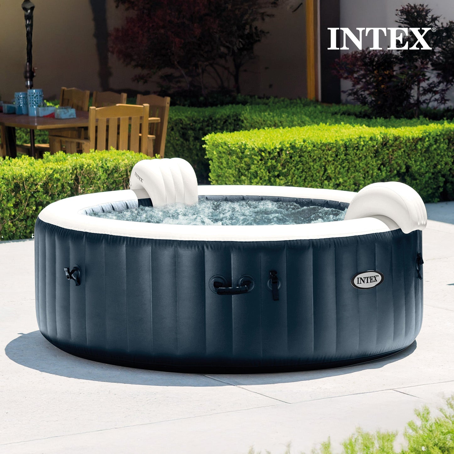 Intex PureSpa Plus 6 Person Inflatable Round Hot Tub Set with 170 AirJets, Blue